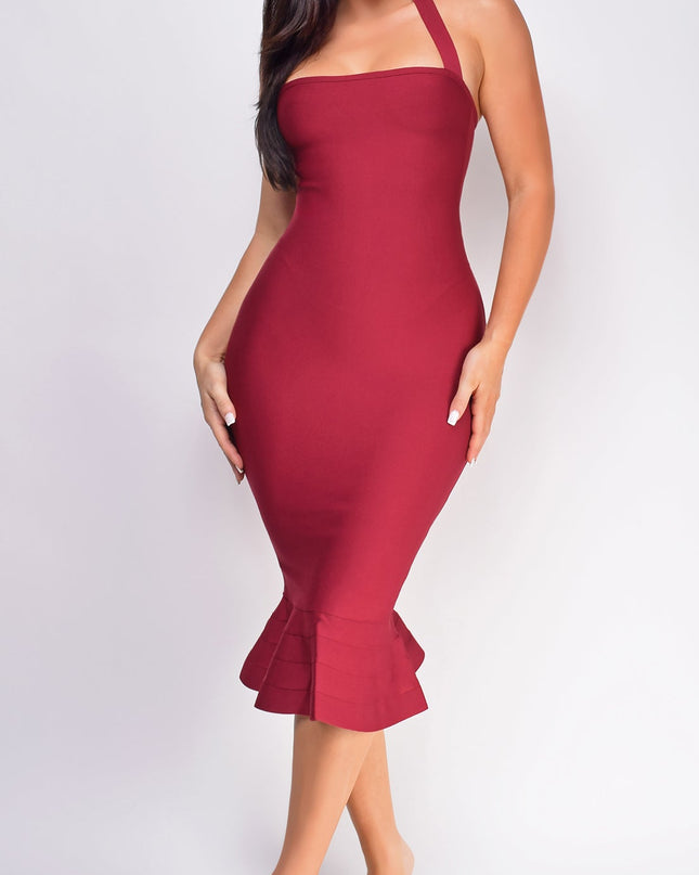 Burgundy Red Mermaid Bandage Dress