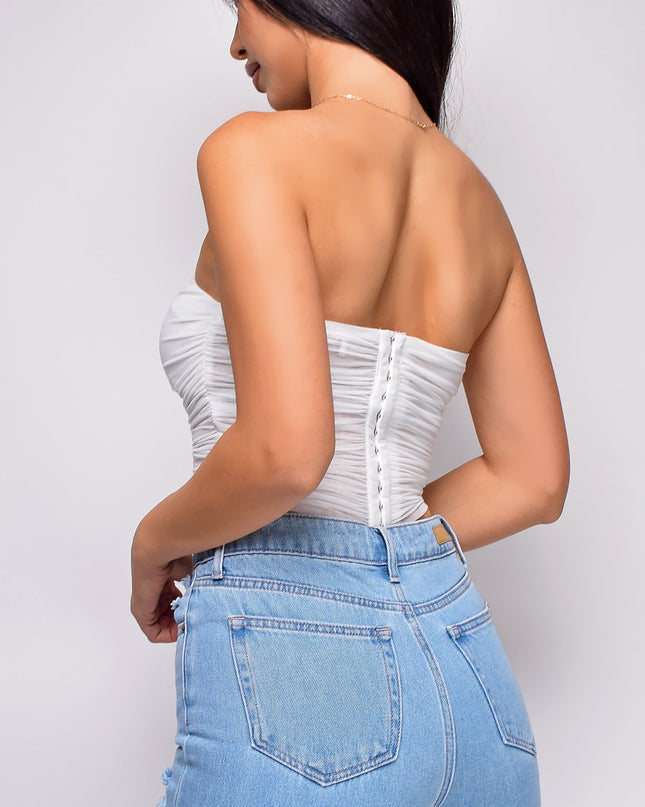 White Bandeau Mesh Corset Top