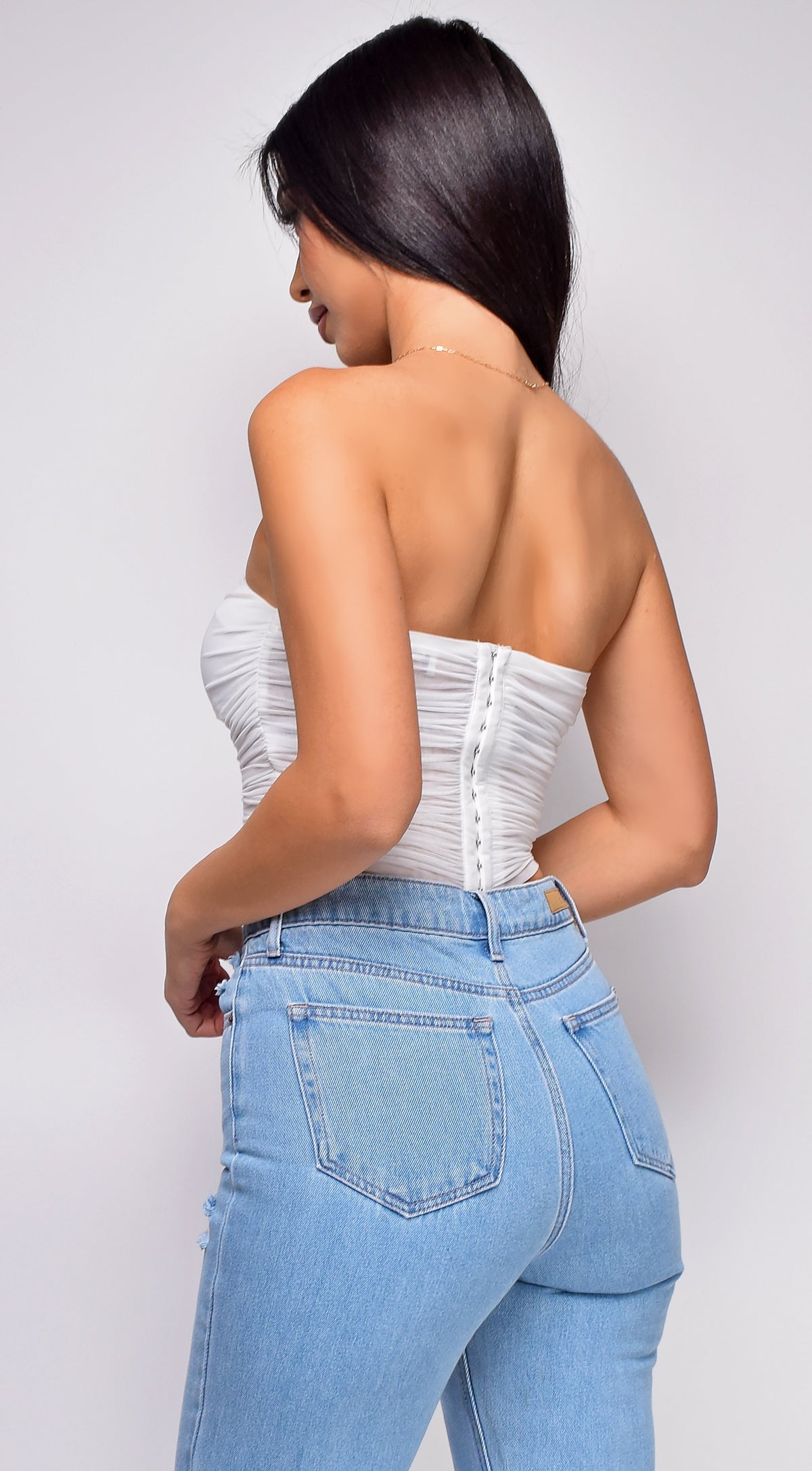 White Bandeau Mesh Corset Top