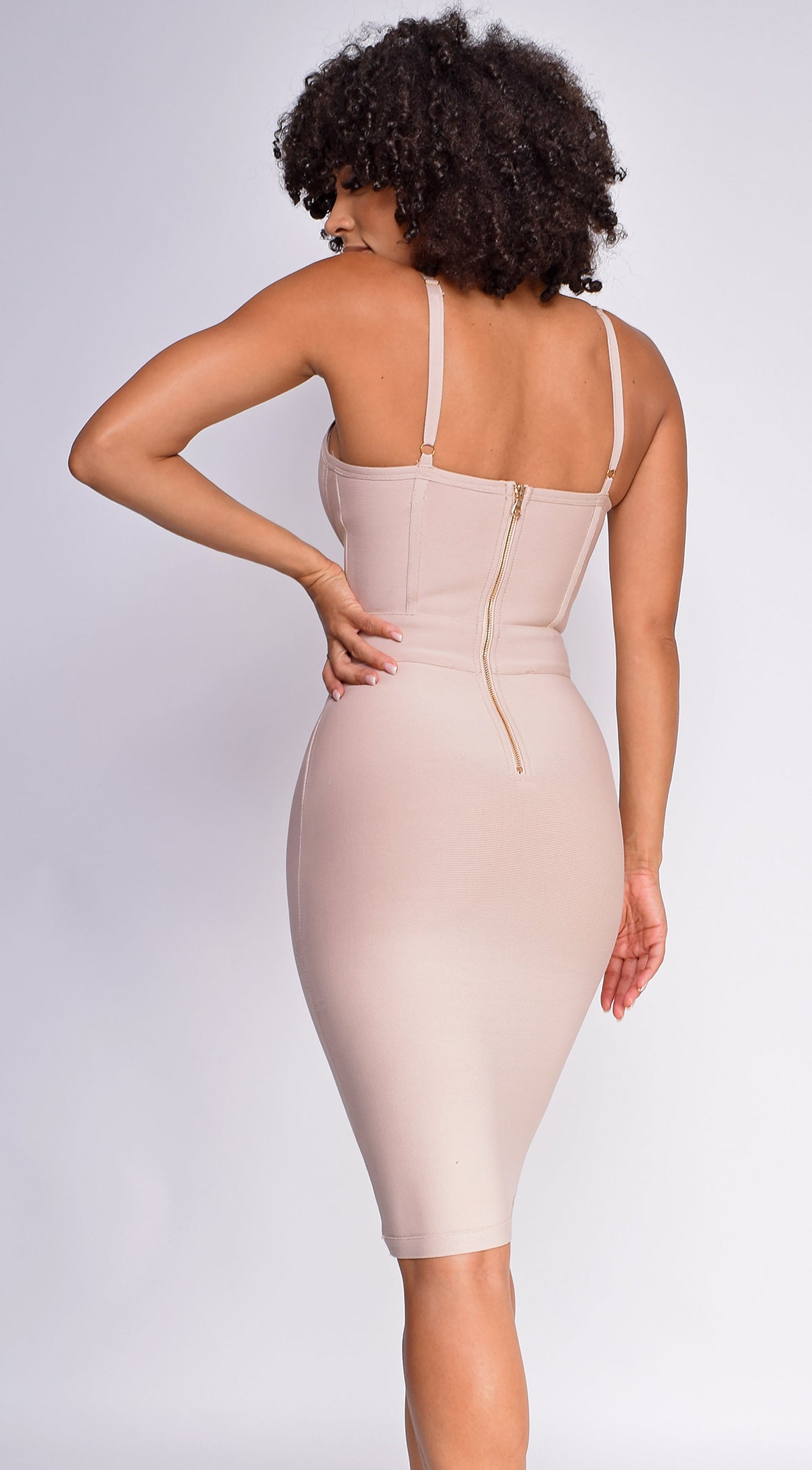 Nude Gold Button Bandage Dress