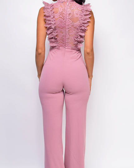 Mauve Pink Crochet Flared leg Jumpsuit