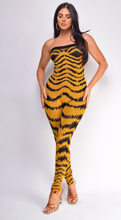 Amber Yellow Jacquard Lurex Jumpsuit