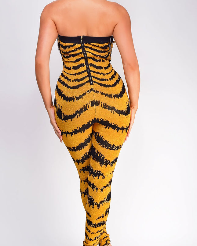 Amber Yellow Jacquard Lurex Jumpsuit