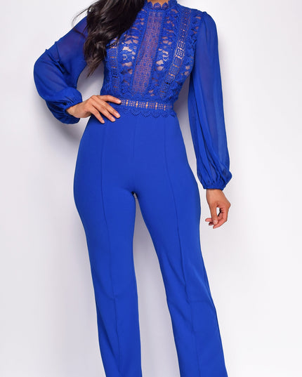 Royal Blue Crochet Lace Mesh Jumpsuit