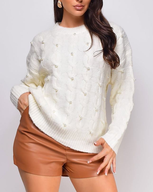 Cream Pearl Cable Detail Sweater Top
