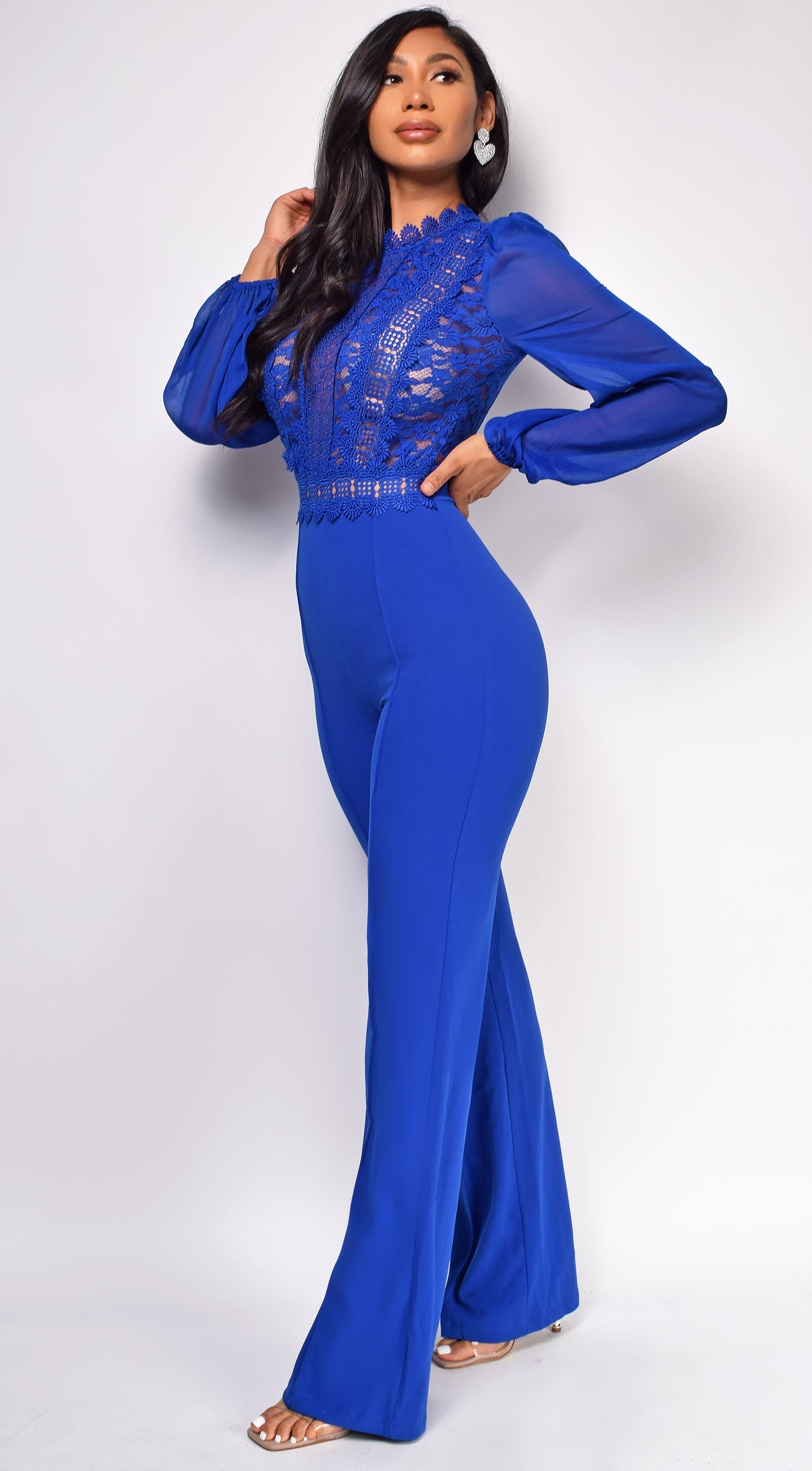 Royal Blue Crochet Lace Mesh Jumpsuit