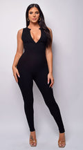 Black Snatched Zipper Sleeveless Jumpsuit