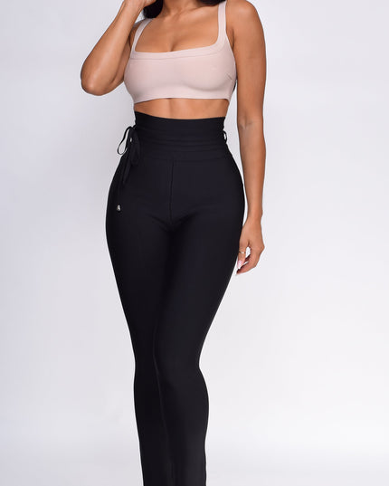 Black High Waist Belted Bandage Pants