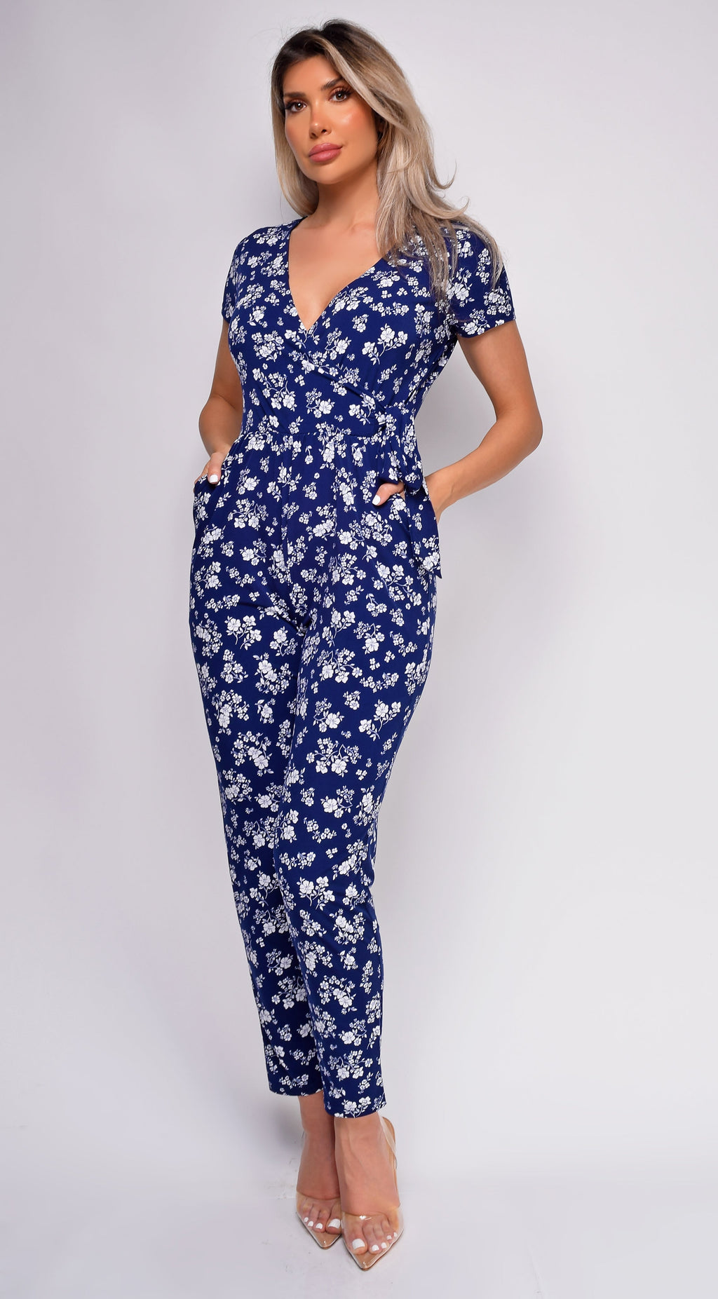 Blue Floral Print Jumpsuit