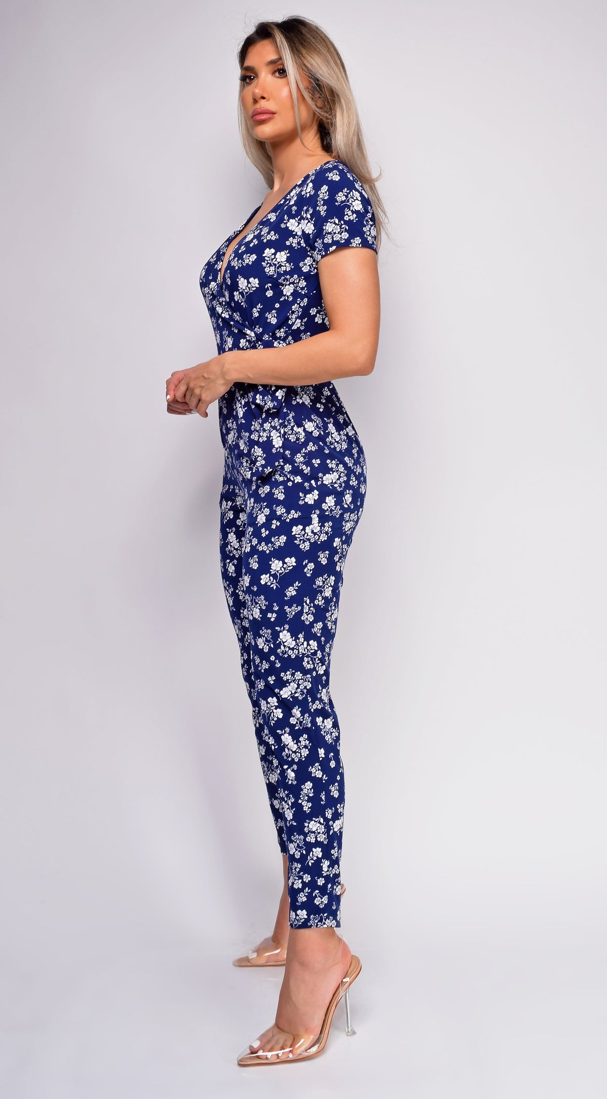 Blue Floral Print Jumpsuit
