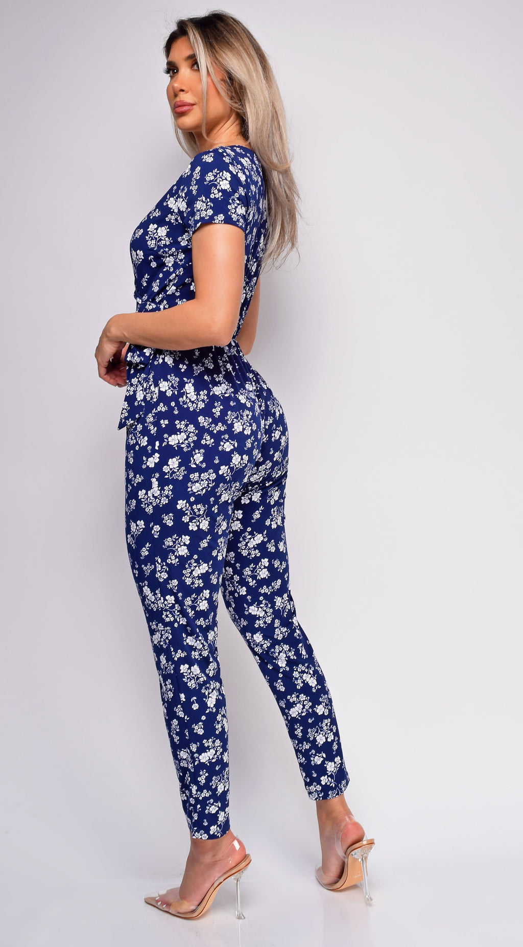 Blue Floral Print Jumpsuit