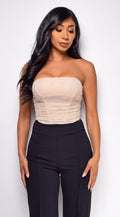 Beige Bandeau Mesh Corset Top
