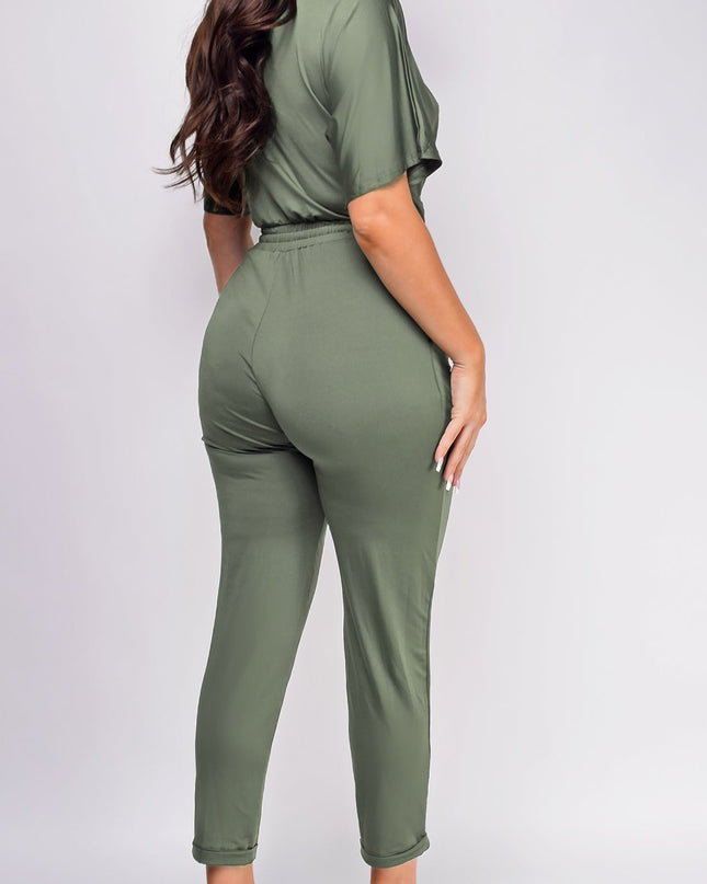 Olive Green V Neck Jumpsuit
