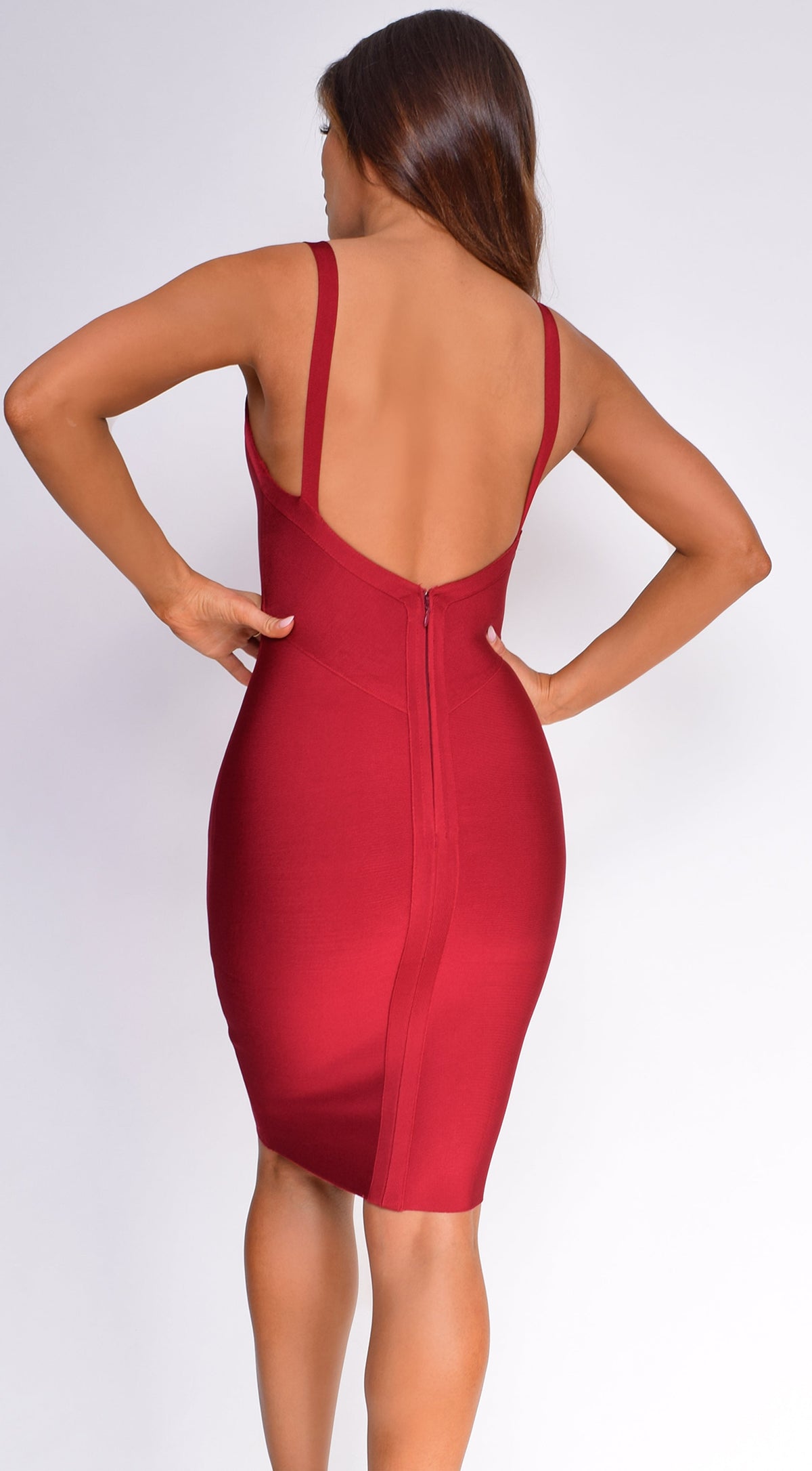 Burgundy Red Low Back Bandage Dress