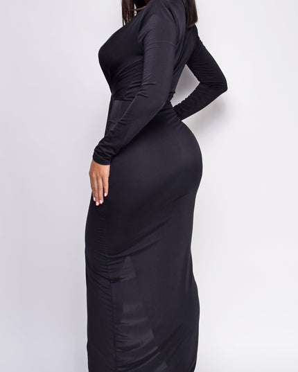 Black V Plunge Drape Dress
