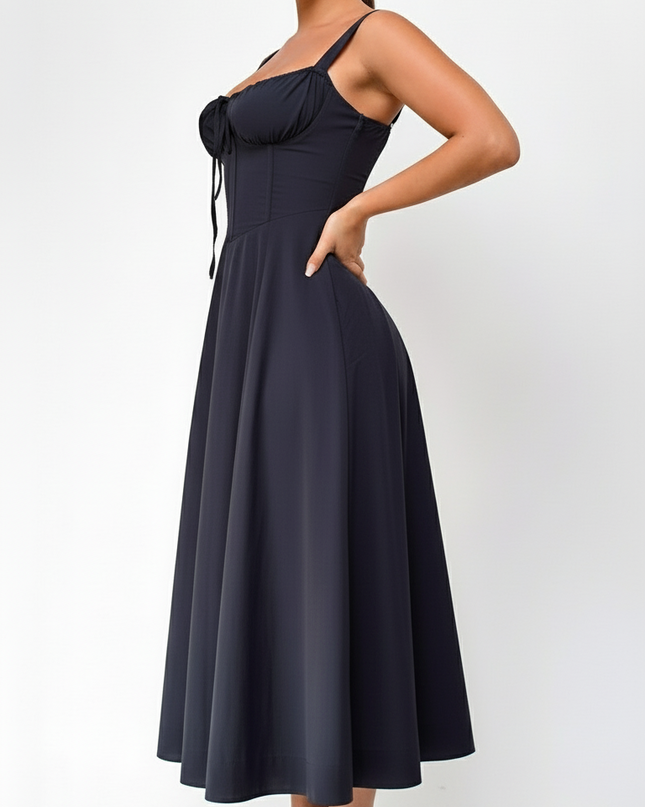 Black Bustier Lace Up Midi Dress