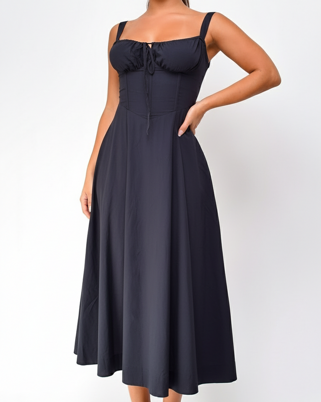 Black Bustier Lace Up Midi Dress