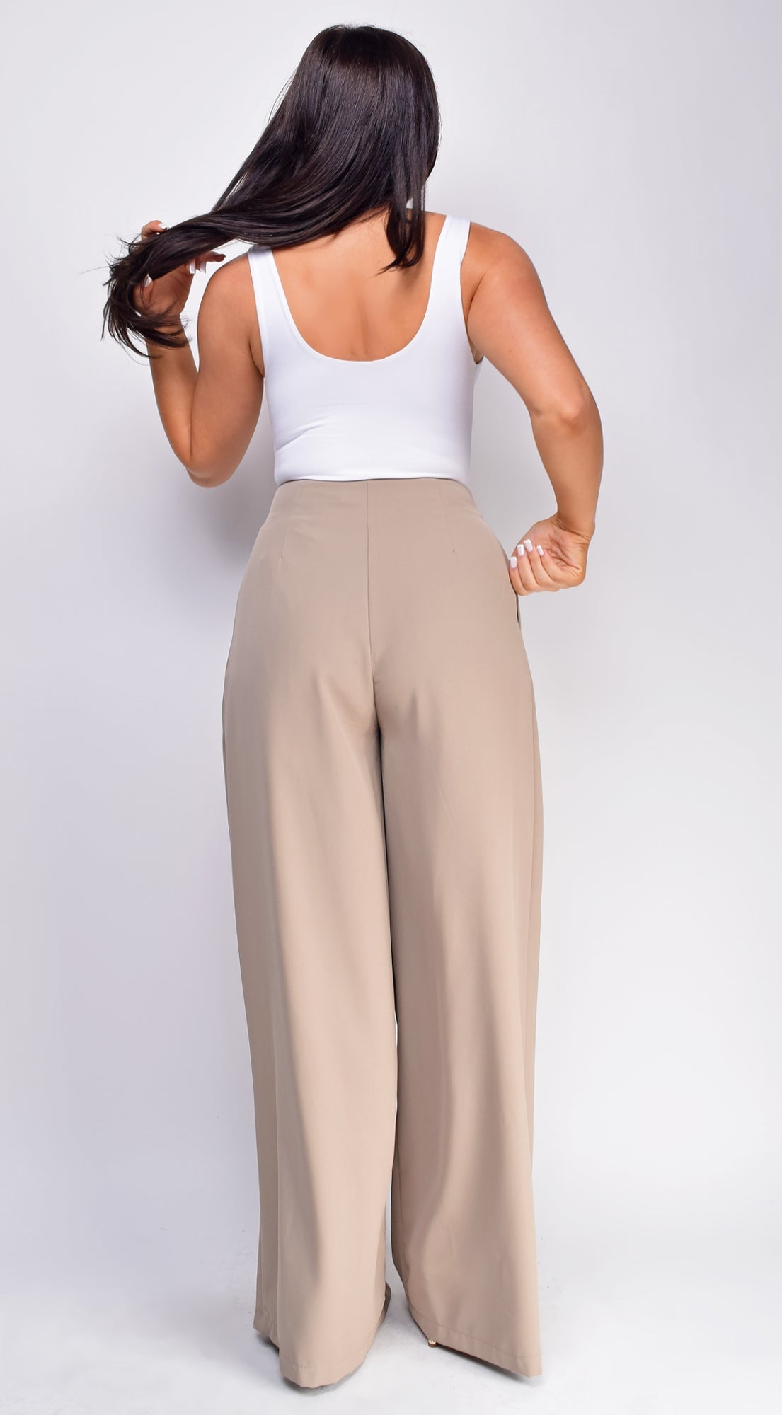 Beige Wide Pleated Wide Leg Pants