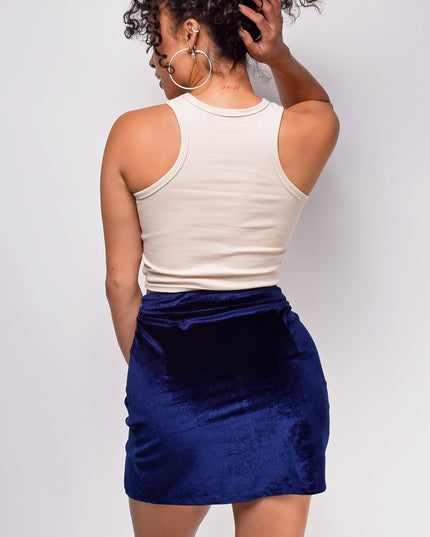 Navy Blue Velvet Mini Skirt