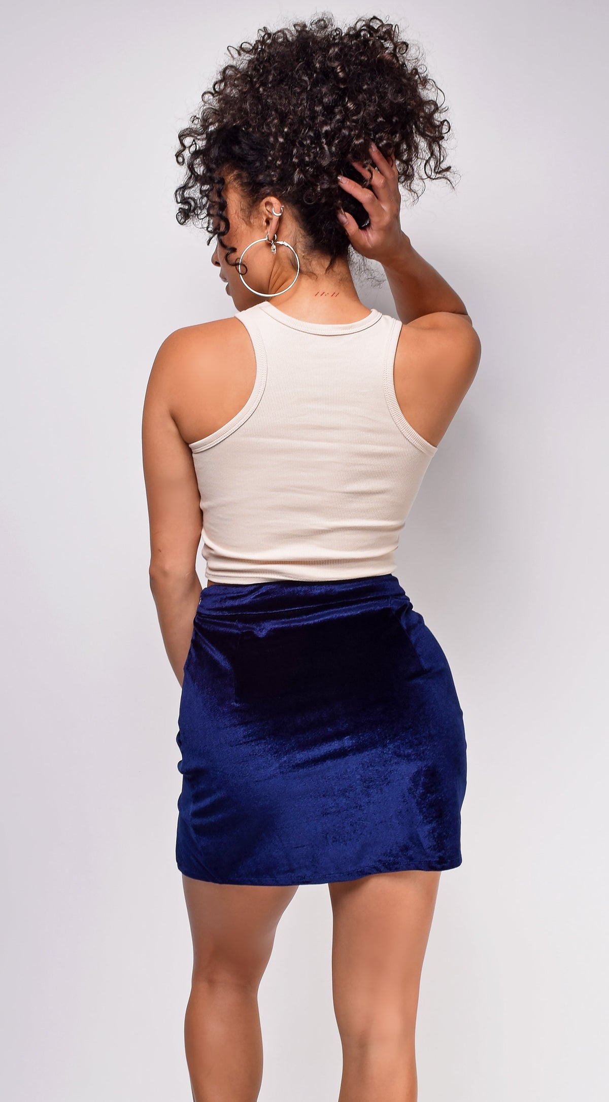 Navy Blue Velvet Mini Skirt