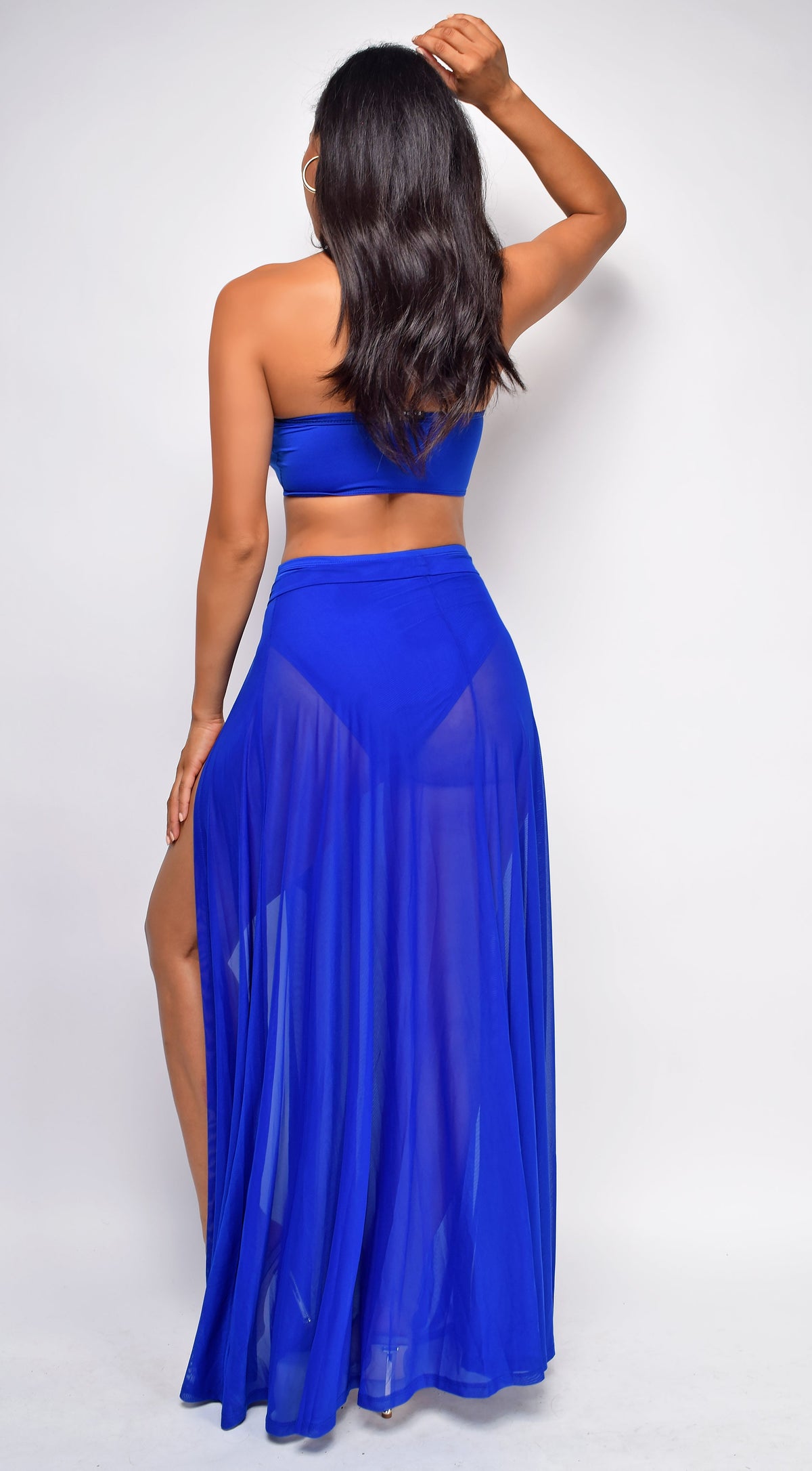 Blue Mesh Maxi Wrap Cover-up Skirt