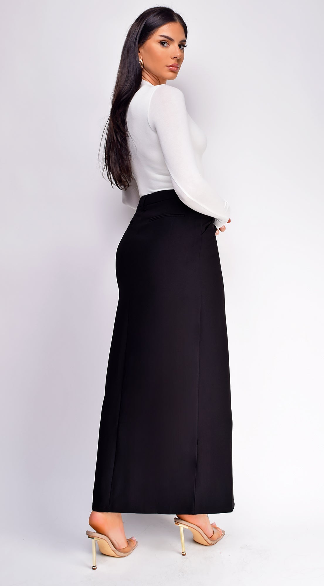 Black Front Slit Maxi Skirt