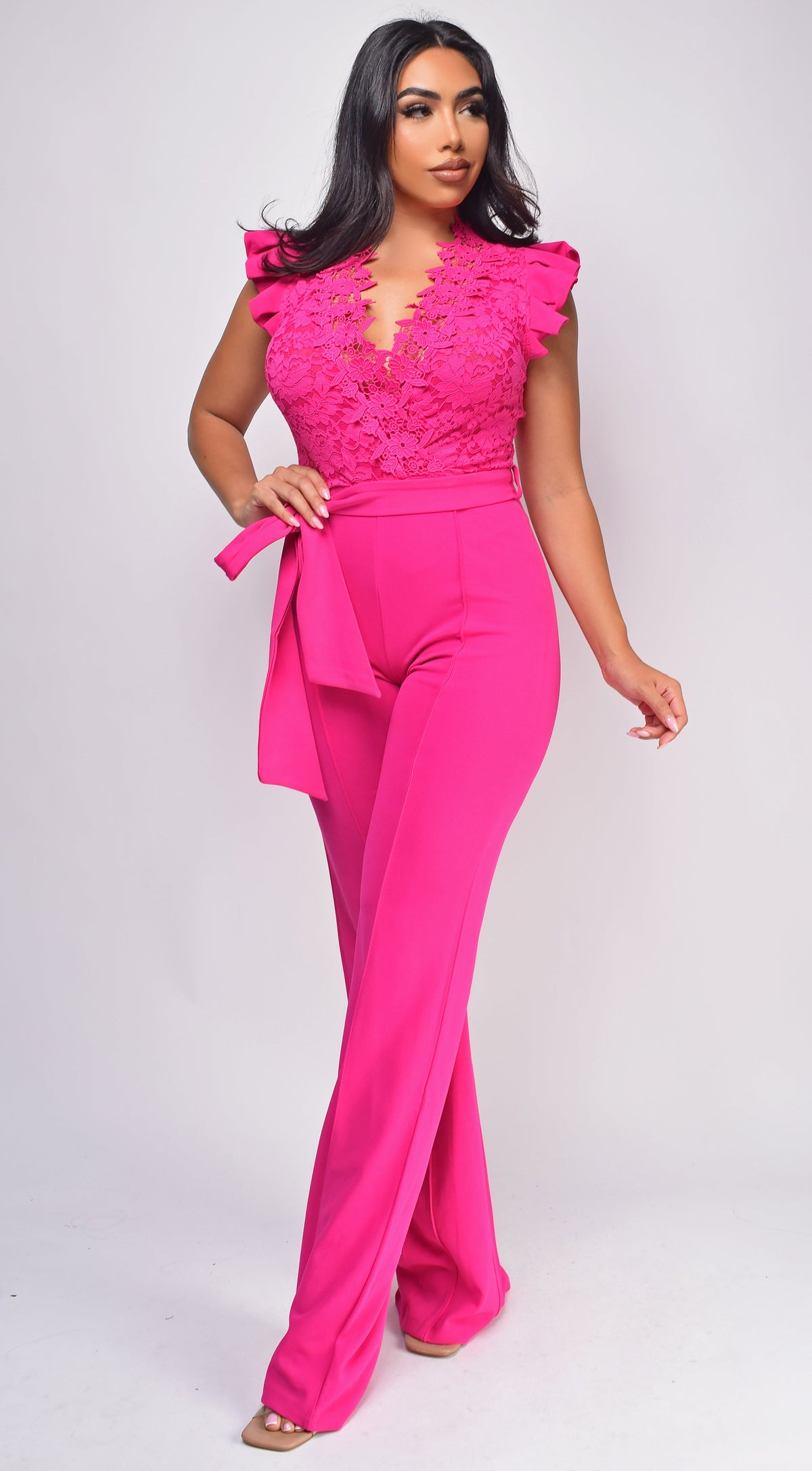 Fuchsia Pink Lace Crochet Jumpsuit