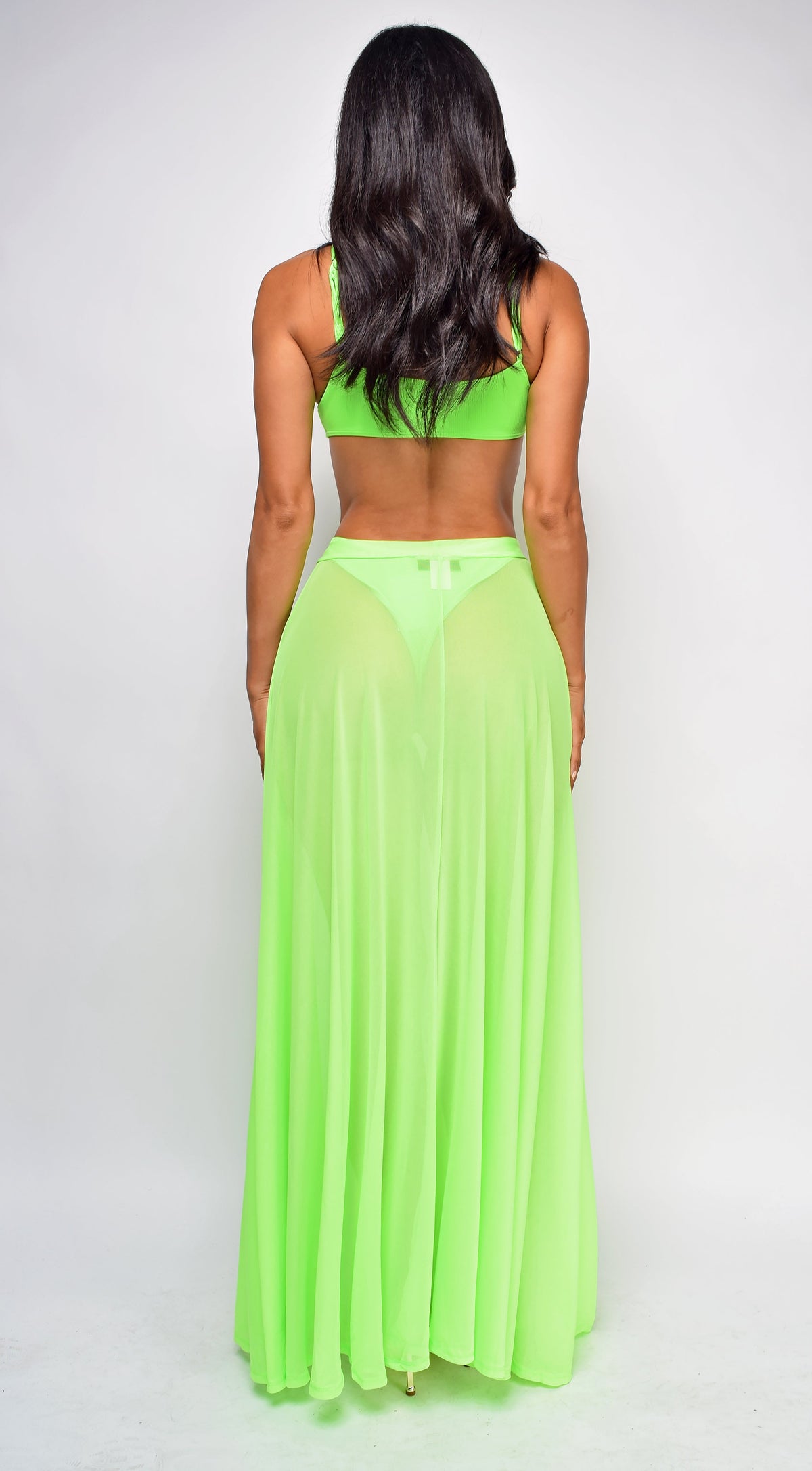 Neon Green Mesh Maxi Wrap Cover-up Skirt