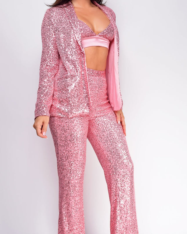 Pink Sequin Three Piece Pants Set
