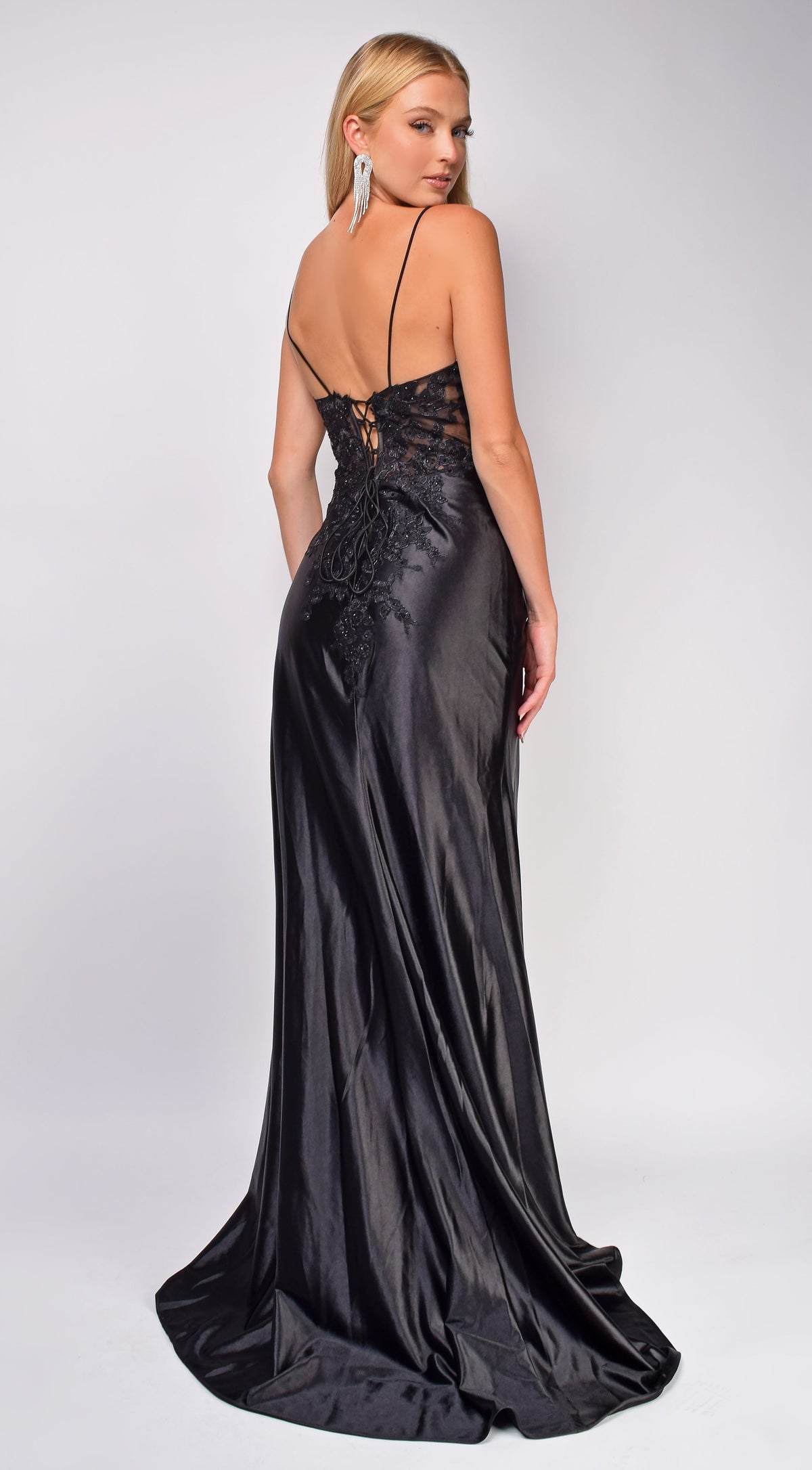 Black Sequin Lace Detail Gown