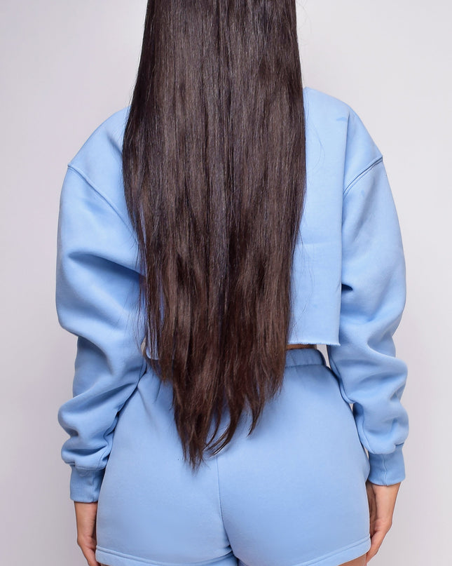 Blue High Waist Shorts & Crop Sweater Lounge Set