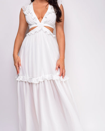 White Ruffle Maxi Dress