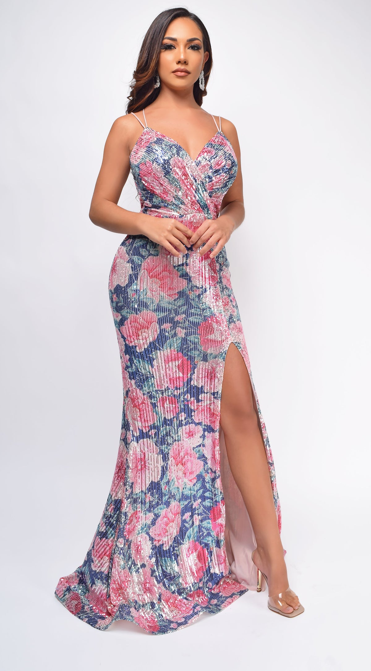 Pink Floral Sequin Gown