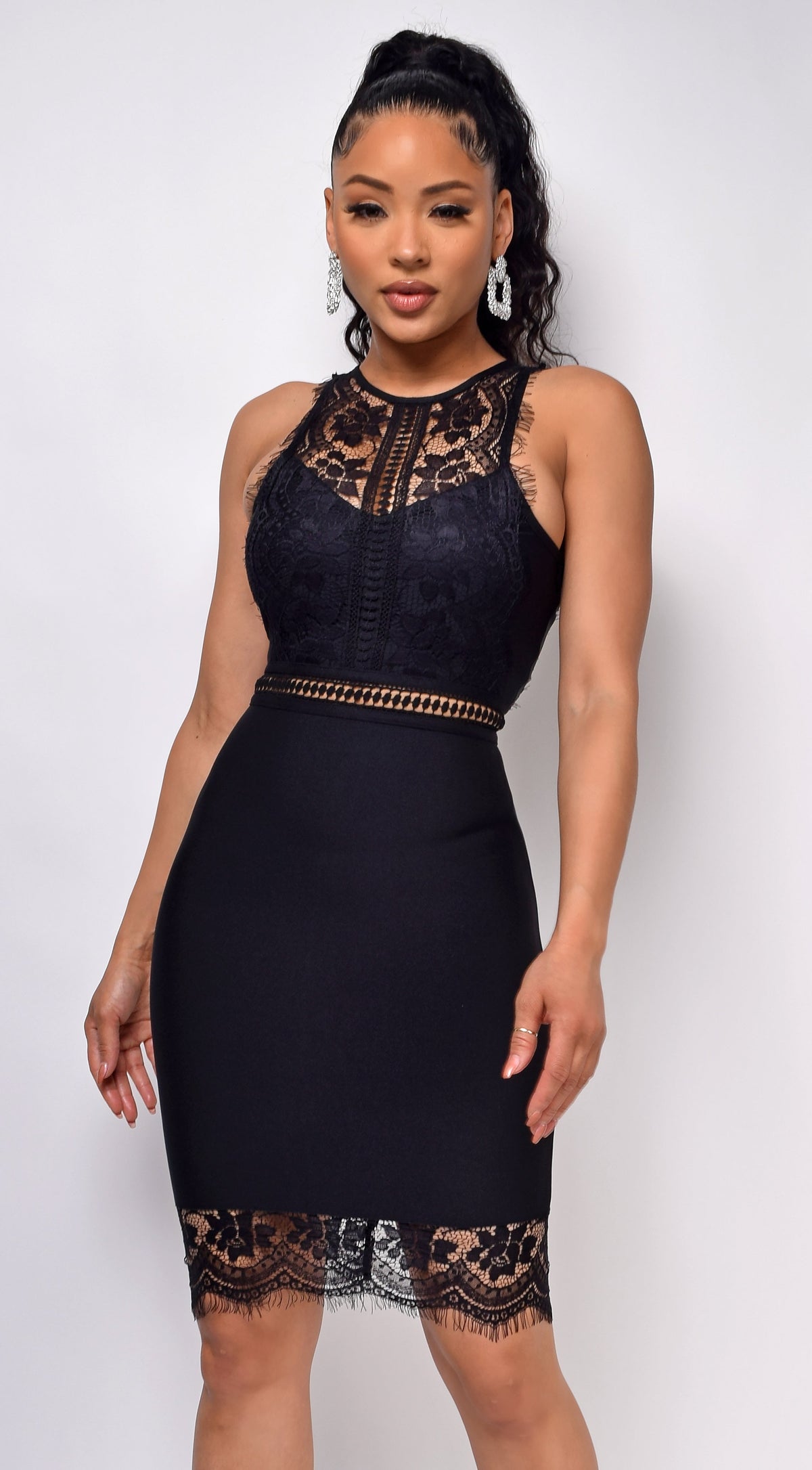 Black Bandage Lace Detail Dress