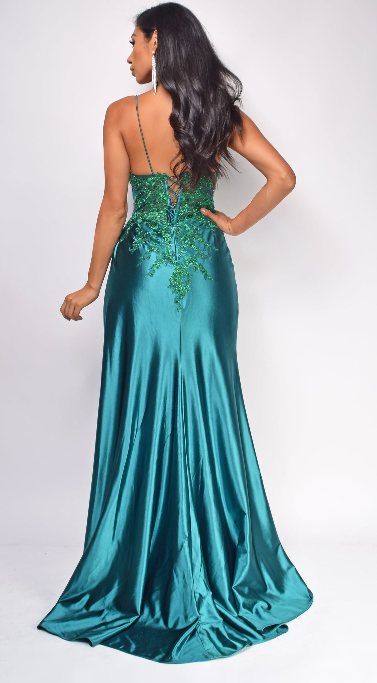 Emerald Green Sequin Lace Detail Gown