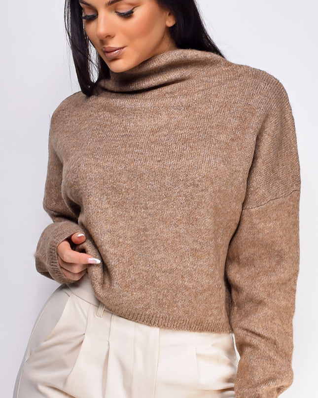 Brown Marl Knit Mock Neck Sweater Top