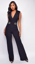 Black Rhinestone Detail Jumpsuit