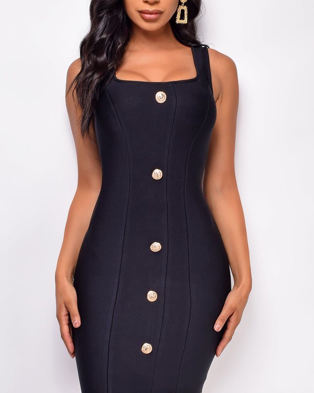 Black Gold Button Bandage Dress