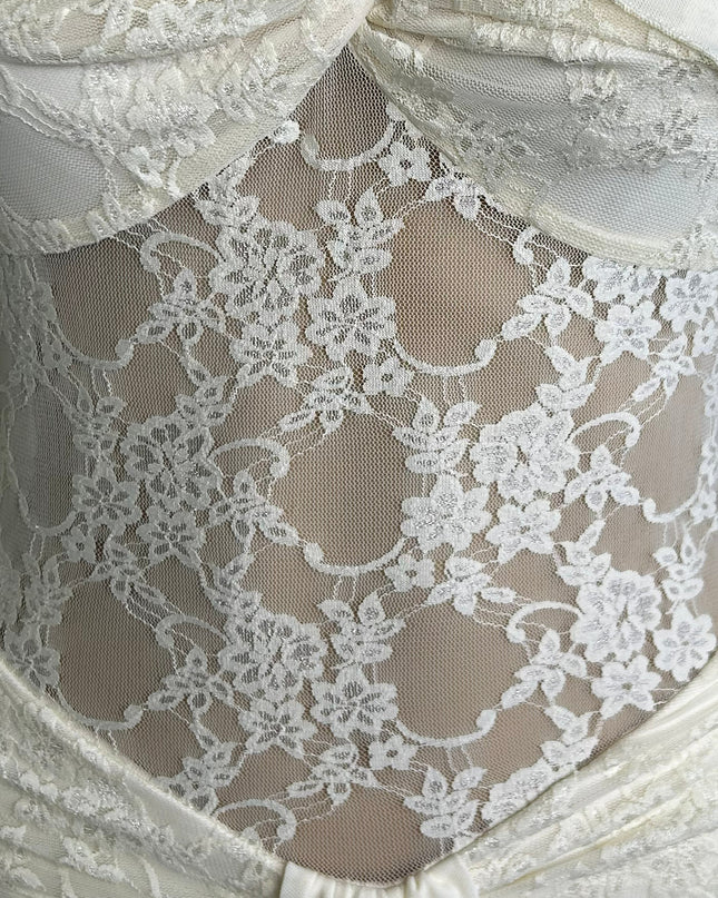 Cream White Lace Mesh Maxi Dress