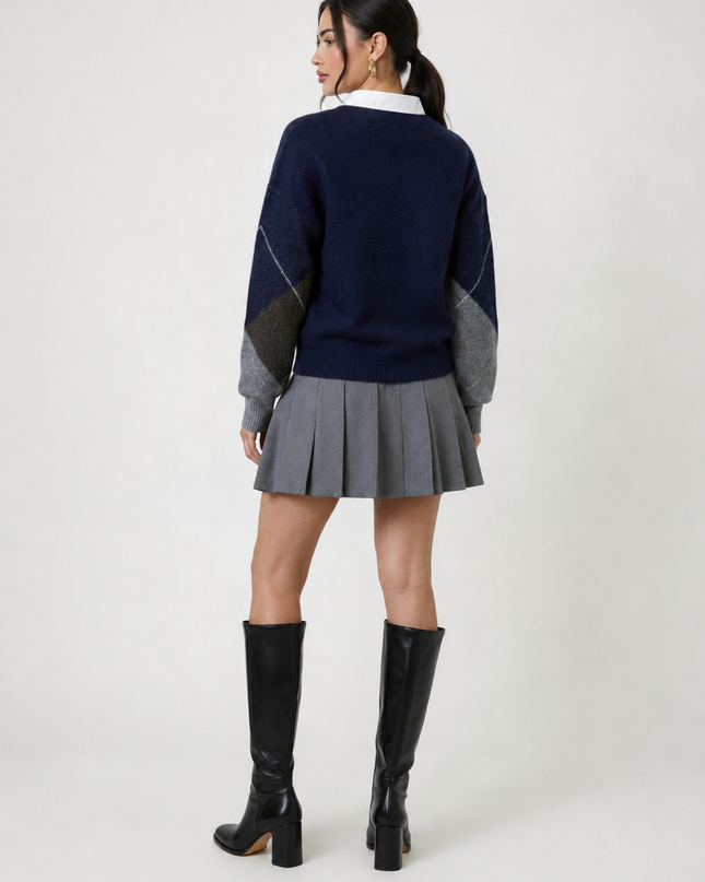 Navy V Neck Long Sleeve Sweater