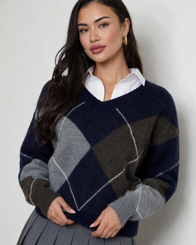 Navy V Neck Long Sleeve Sweater