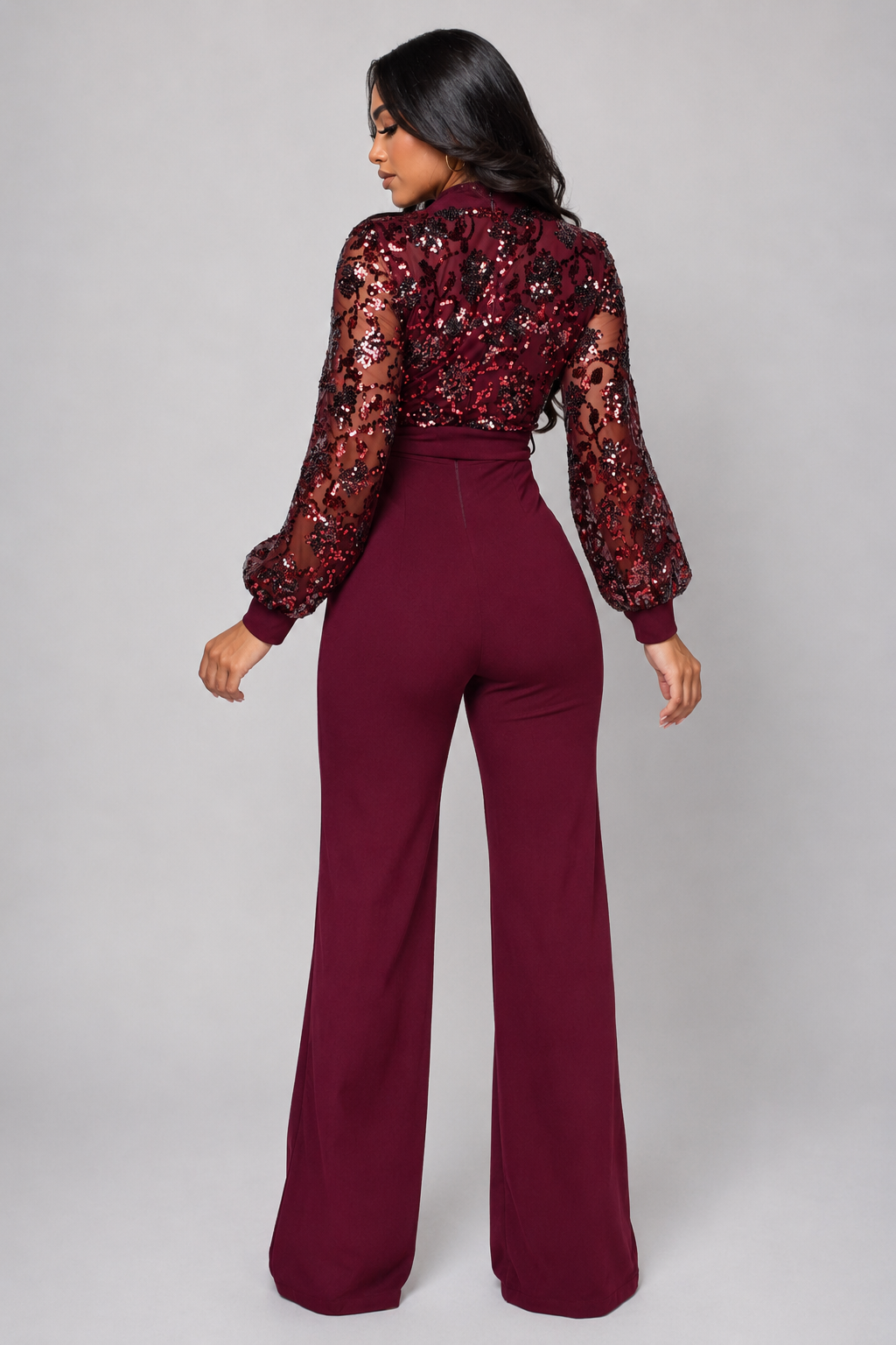 Wine Red Sequin Jumpsuit