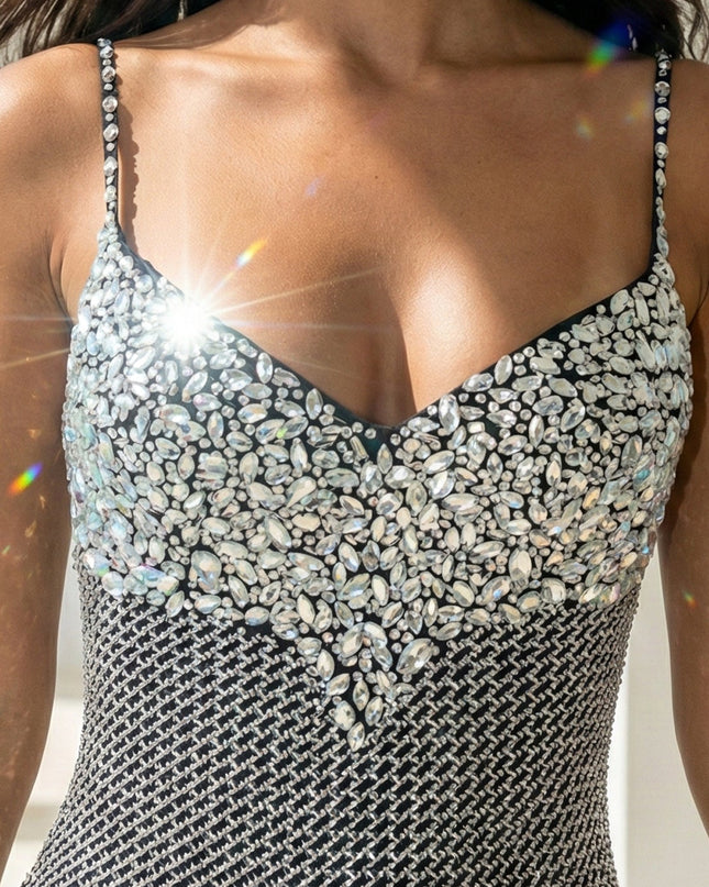 Black Rhinestone Mermaid Maxi Dress