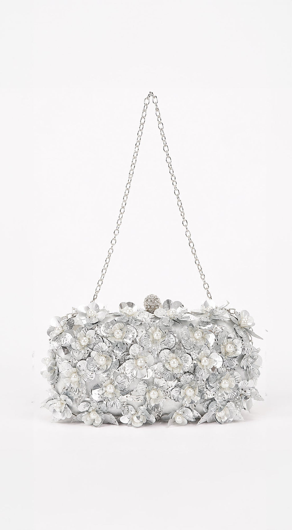 Silver Pearl & Petal Evening Clutch