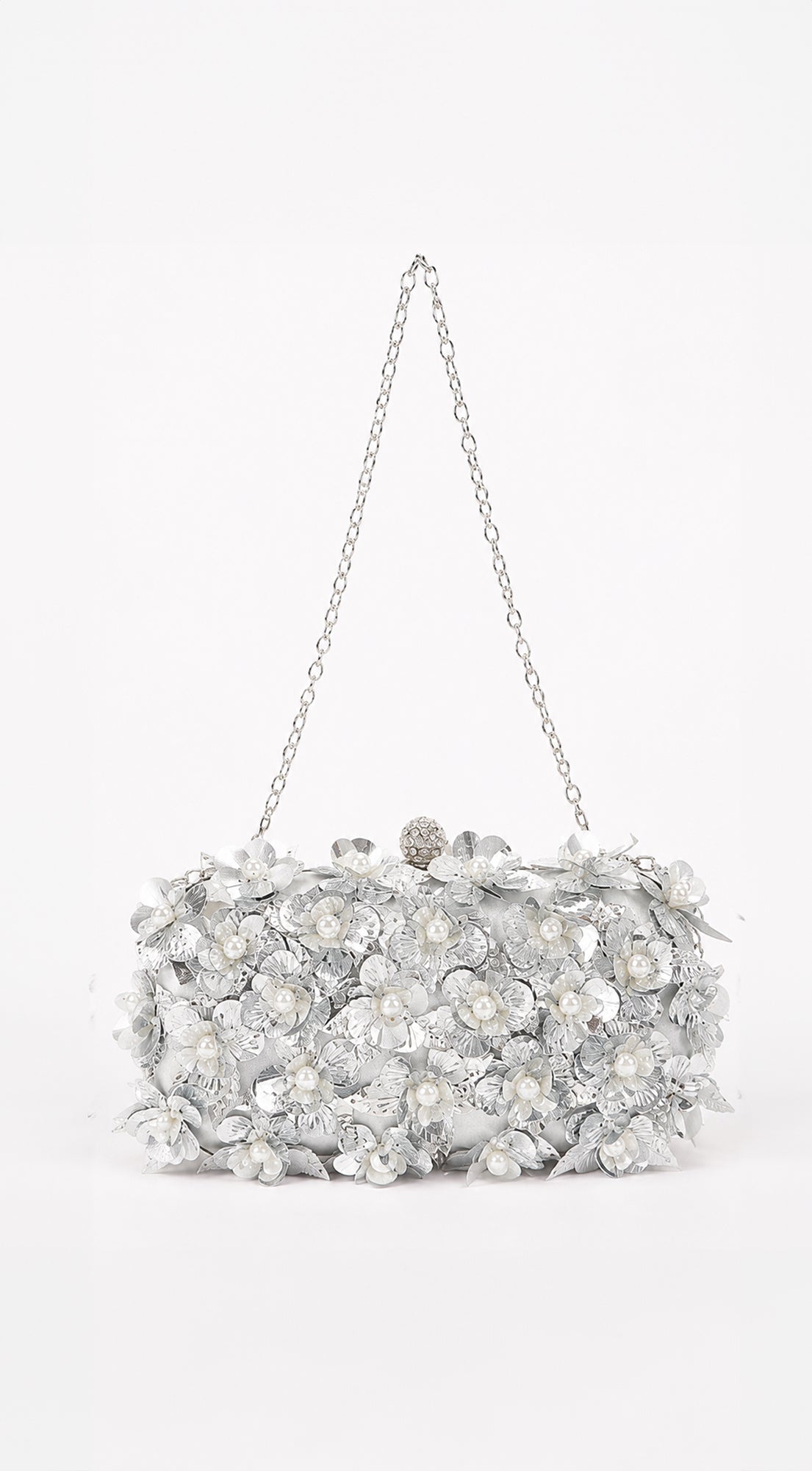 Silver Pearl & Petal Evening Clutch