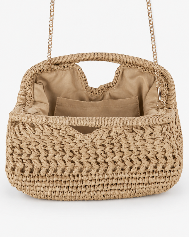 Beige Woven Clutch Bag