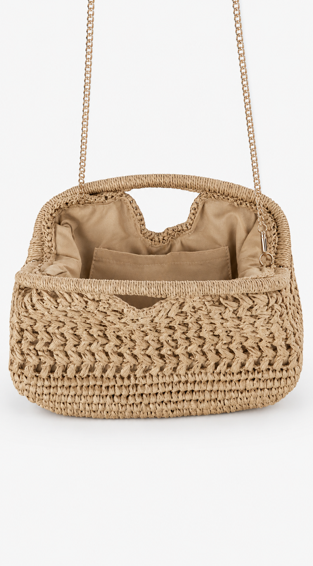 Beige Woven Clutch Bag