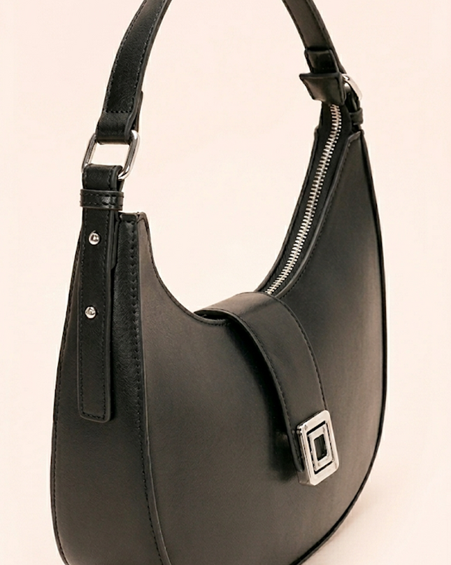 Black Faux Leather Hobo Bag