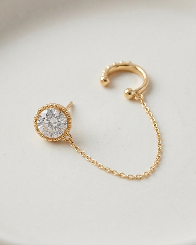 Gold Rhinestone Stud Chain Link Cuff Earring