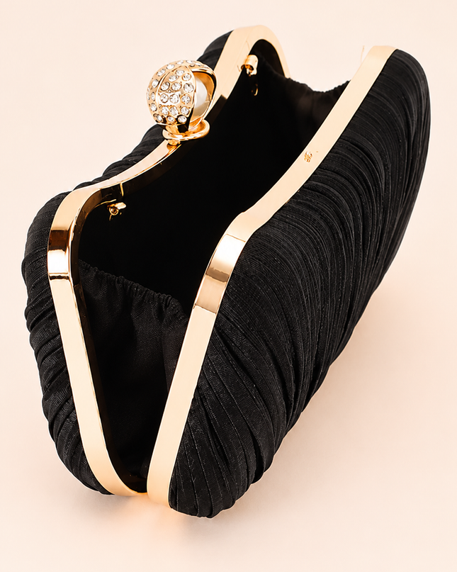 Black Pleated Evening Clutch